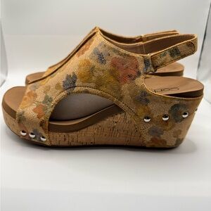CORKYS Carley Washed Floral Velcro Straps Studded Wedge Heel Women’s Size 8